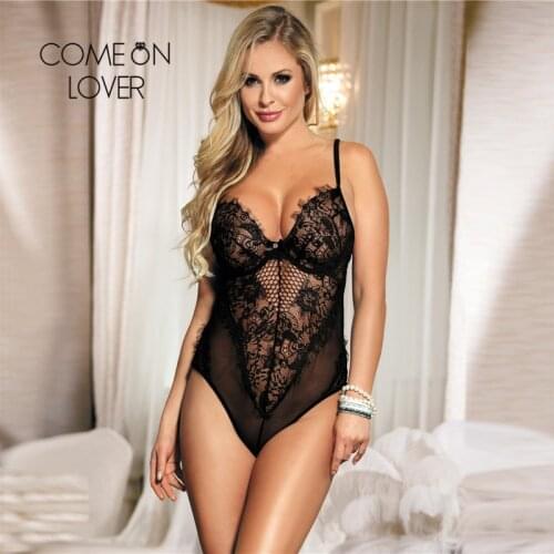 Comeonlover Lace Bodysuit for Women One Piece Sling V-Neck Sleeveless Backless Solid Slim Party Streetwear Bodysuits RE80408
