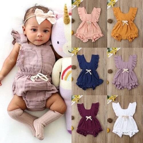 Newborn Baby Girls Ruffle Solid Color Romper Backcross Jumpsuit Outfits Sunsuit Baby Clothing