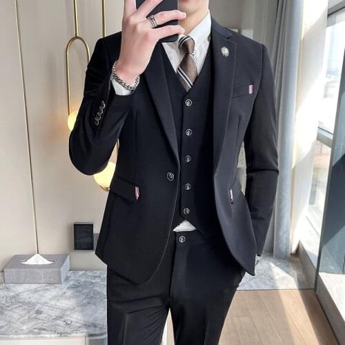 Mens Suits 3 Piece Wedding Suits for Men Slim Business Casual Formal Wear Three-piece Fashion Solid Color Suit Prom Dresses