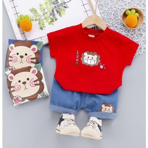 New Baby Summer Clothing Toddler Children Boy Short Sleeve Printing Lion T-shirt Pants Fashion Infant Clothes Tracksuit Sets