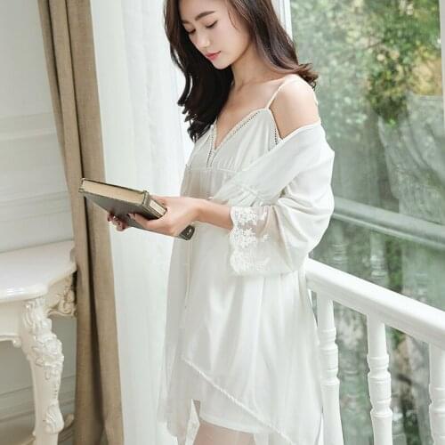 Autumn wind cotton pajamas palace seven two-piece sleeve long strap nightgown household to take