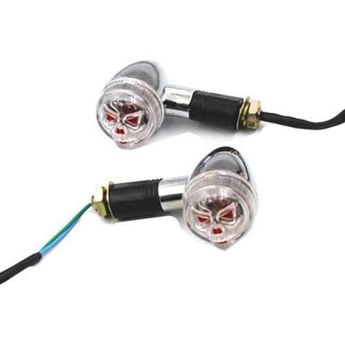 Pair Motorcycle Chrome Red Skull Turn Signal Light Indicator Blinker For Kawasaki Vulcan VN 750 800 1500