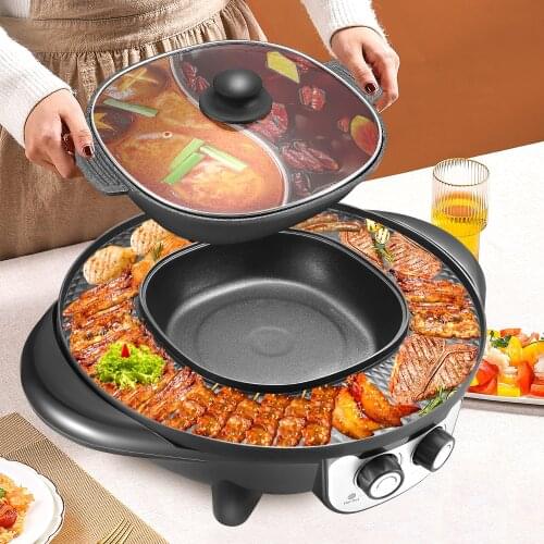 2 In 1 Portable Electric Grill Upgraded 2200W Electric Hot BBQ Potfor Indoor Outdoor Parties Intelligent Temperature Control New