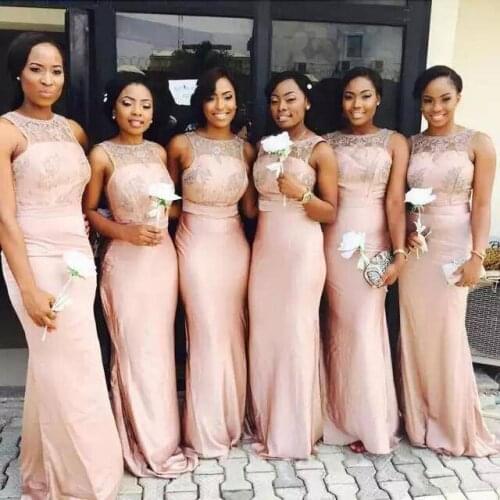 Simple South African Bridesmaid Dresses Sheath Appliques Jewel Neck Floor Length Sweep Train Bridal Party Wear платье серое