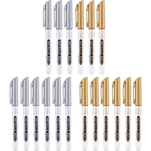 6Pc Gold Silver Epoxy Resin Drawing Pen Gold Leafing Point Pen Marker Acrylic Paint Highlights Metallic Permanent Marker