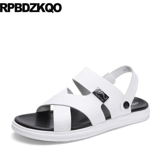 Beach men gladiator sandals summer shoes 2019 platform white black slides genuine leather roman strap flat italian slippers soft