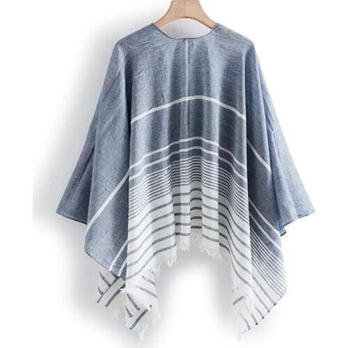 JHBeute Long Striped Scarf with Shawl Contrast Stitching New Women Ladies Tassel Cape Fringe Poncho Oblique Stripe Coat 2021