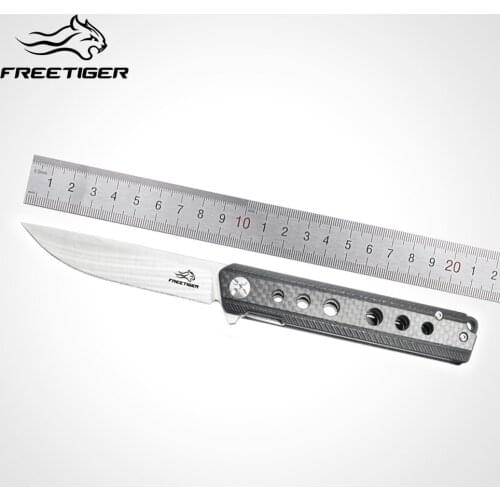 FREETIGER Folding Pocket Knife D2 Blade G10 Carbon Fiber Handle Outdoor Hunting Camping Survival Pocket Knife EDC Tools FT909