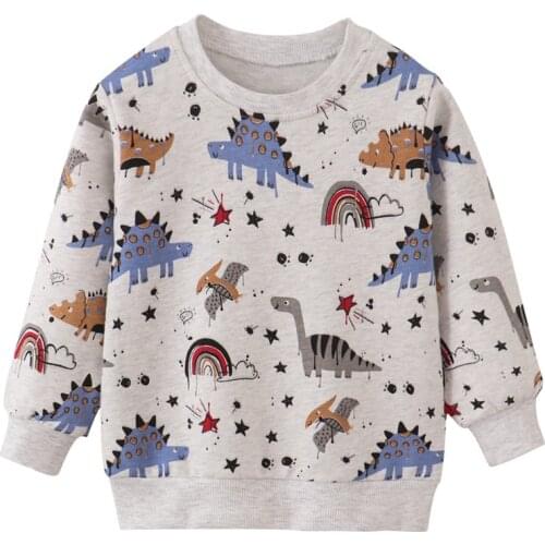 Jumping Meters Boys Girls Dinosaurs Sweatshirts New Autumn Spring Childrens Cotton Clothes Hot Selling Sport Kids Hooded Shirts