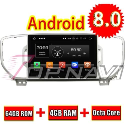 Topnavi 9'' Quad Core Android 8.0 Car Head Unit Player for KIA Sportage 2016 Autoradio GPS Navigation Audio Stereo 2 Din NO DVD