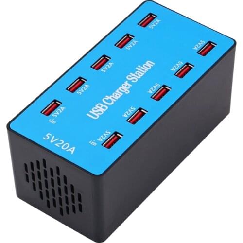 10-Port Universal Phone Charger Multi USB HUB 100W Charging Station Desktop Chargers for Phone Eu Plug