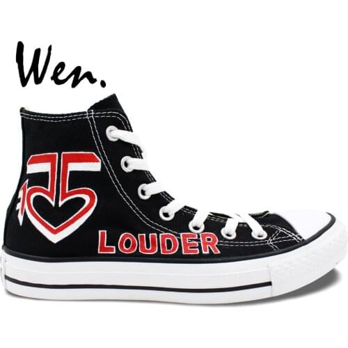 Wen Design Custom Hand Painted Shoes Louder R5 Logo Men Womens High Top Canvas Sneakers for Gifts