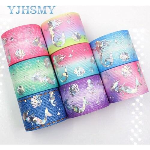 YJHSMY G-18609-445 38 mm 10 yards laser Silver Cartoon love Printed grosgrain ribbon DIY headdress wedding gift wrap