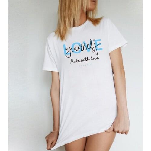 Love Yourself T Shirt Girl Power Aesthetic Letter Printed Female Top T-shirt Summer Cotton Casual Tee Shirt Femme 2019