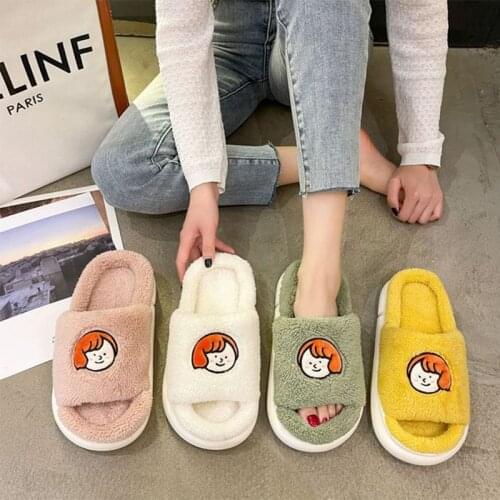 Women Home Slippers Winter Warm Shoes Cute Indoor Men Cartoon Plush Soft Couples Bedroom Shoes Footwear Flops Mule Slides 45