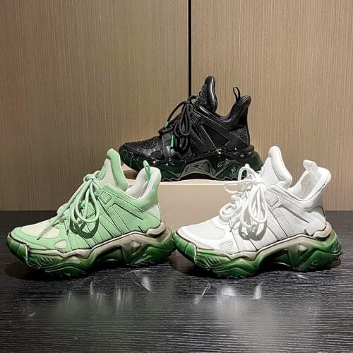 European Station 2021 Spring New Authentic Leather Platform Platform Casual Sneakers Women Ins Fashion All-Matching Dad Shoes