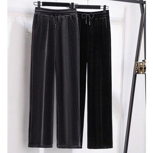 Oversize Thick Plus Velvet Pleuche Casual Trousers Women Autumn Winter High-rise Wide Legs Straight Pants Plus Size XXL-7XL K441