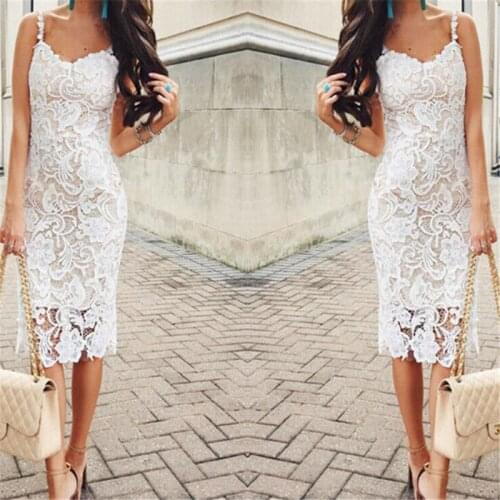 Trendy Women dress lace Summer V-neck strap Geometry Sleeveless Bodycon Sexy Polyester Dresses one pieces