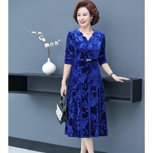 Spring Clothing Womens Long Sleeve Dress 2021 New Fashion Mother Tunic Knee-Length V-Neck Dresses Elegant Party Dress 5XL