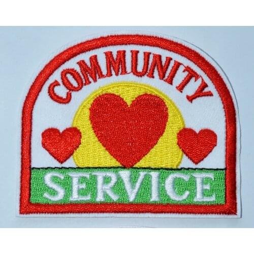 Girl Boy Cub COMMUNITY SERVICE Red Heart Fun Patches Crests Badges SCOUTS GUIDES , Brand New (size is about 8.9 * 6.4 cm)