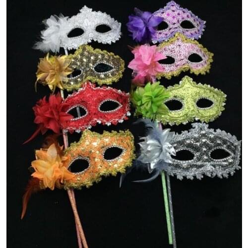 Elegant Flower Handheld Mask Women Girls Venice Princess Masquerade Masks On A Stick Bar KTV Nightclub Dance Party Supplies