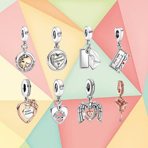 2021 Valentines Day New High-quality 925 Sterling Silver Original Rose Flower, Angel Wings And Heart-shaped Diy Jewelry