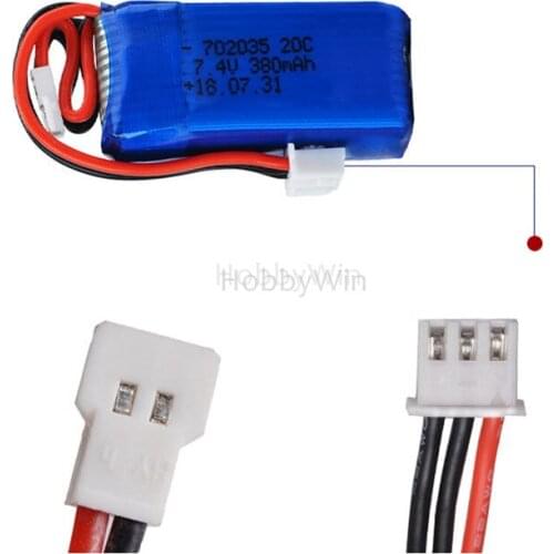 2S 7.4V 380mAh 20C LiPO Battery mx2.0-2P plug fit for JJRC H3 DM007 Racing FPV Drone Micro Helicopter