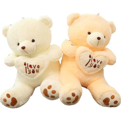 50-90cm White I Love You Teddy Bear Ted Plush Toys with Heart Soft Stuffed Animal Dolls Girl Valentines Gift Girlfriend Present