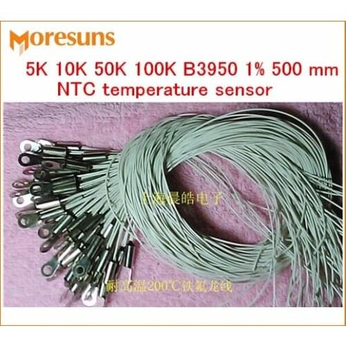 50pcs/lot High temperature resistance available in 5K 10K 50K 100K B3950 1% 500mm Custom NTC temperature sensor