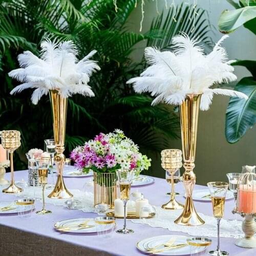 50cm Tall 12pcs)Manufacturer supplier gold ostrich feathers stand table centerpieces for wedding decoration qq352