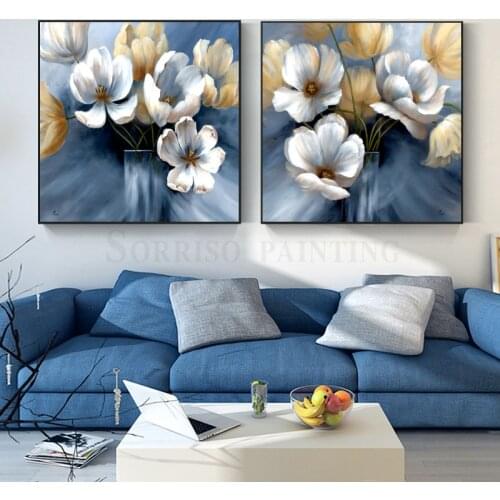 Abstract Blue Flowers Nordic Canvas Oil Painting Modern Wall Art Posters And Prints Pictures For Living Room Home Dining Decor