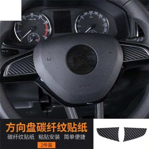 2pcs/lot carbon fiber car stickers steering wheel decoration cover for 2018 SKODA KAROQ