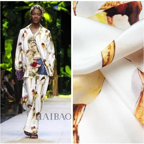 Free 2018 New fashion large custom silk double crepe silk ice cream digital prints cloth fabric tissu telas