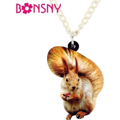 Bonsny Acrylic Sweet Golden Squirrel Necklace Pendant Chain Choker Cartoon Animal Jewelry For Women Girls Ladies Teens Gift Bulk