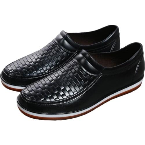 Fashion Rain Boots Mens Low Help Short Tube Plus Velvet Warm Non-slip Kitchen Special Work Waterproof Shoes Mens Rain Boots