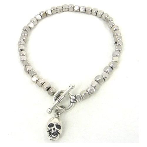 New arrival Fashion women square beads with alloy skull charm toggle clasp Bracelet