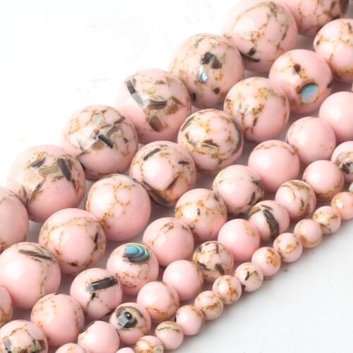 Wholesale Pink Shell Howlite Mala Turquoises Round Loose Beads for Jewelry Making 15'' Strand DIY Jewelry jewelry 4 6 8 10 12mm