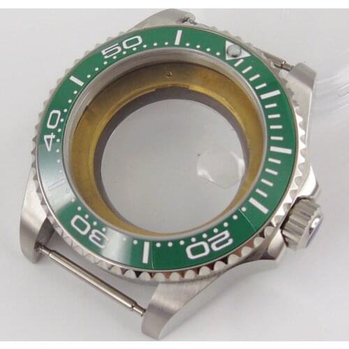 Fit NH35 Automatic Movement New 43mm Watch Case with Transparent Backcover Rotating Green Bezel