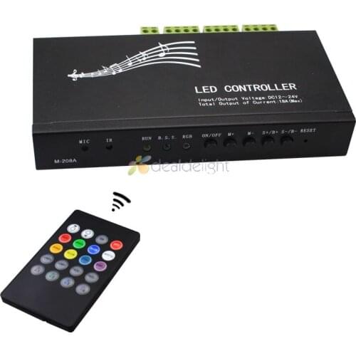 DC12V-24V 18A 3 channel Sound Music RGB LED Controller with IR 20 Key Remote