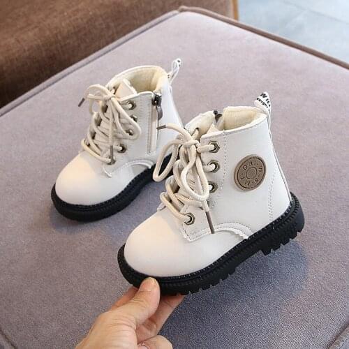 Kids Winter Boots Autumn Children Shoes Plus Velvet Warm Girls Martin Boots Fashion Leather Soft Comfortable Boys Boots E48