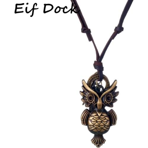 Eif Dock Vintage Owl Pendant Punk Women Jewelry Statement Necklaces & Pendants Adjustable Long Leather Necklace collier femme