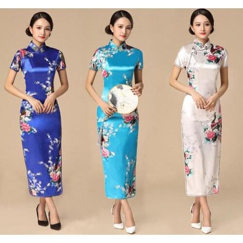 Elegant dress Chinese Traditional Formal Dress Slim Evening Gowns Print Peacock&flower Lady Cheongsam Retro dress Classic Qipao