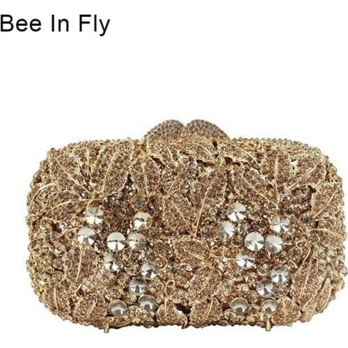 Bee In Fly Elegant Women Evening Party Crystal Purses Bridal Wedding Party Purses Gold Clutch Crystal Clutch