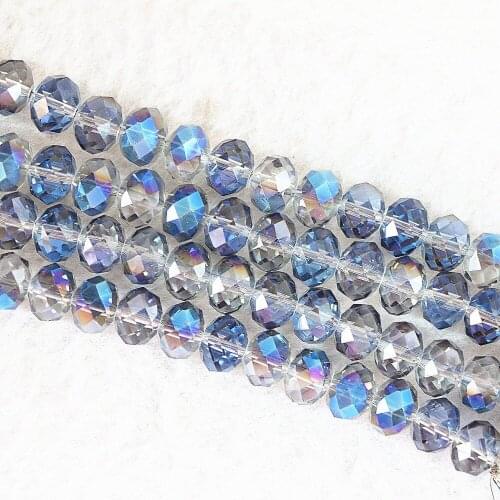 Electroplate blue AB crystal glass 3*4mm 4*6mm 5*8mm 8*10mm rondelle faceted loose beads diy Jewelry 15"B672