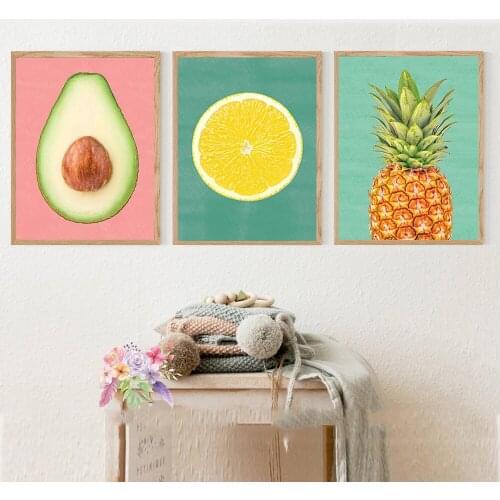 Lemon Canvas Painting Prints Poster Kitchen Wall Art Decor Vinatge Pineapple Avocado Fruit Poster Pictures Room Decoration
