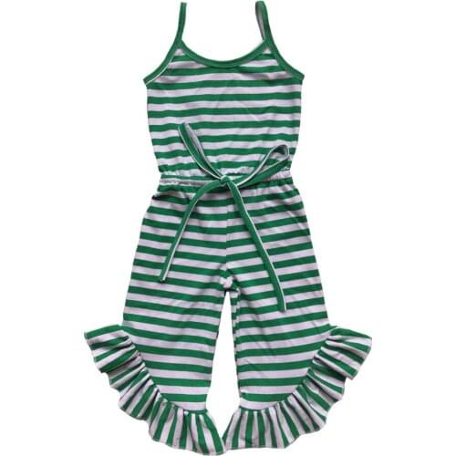 Baby Girls Jumpsuit Summer Ruffle Girls Green Stripe Pant Romper one Piece Outfit