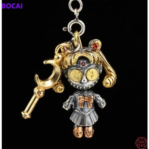 BOCAI S925 Sterling Silver Charm Pendants 2021 Popular Creative Ice Moon Doll Hanging Jewelry Pure Argentum Amulet for Women Men
