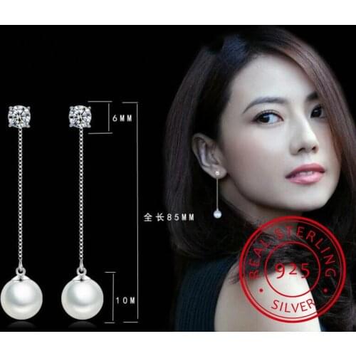 Fashion 925 Sterling Silver Zirconia Tassel Pearl Drop Earrings Long Chain Drop Earrings Jewelry Wholesale Free Shipping