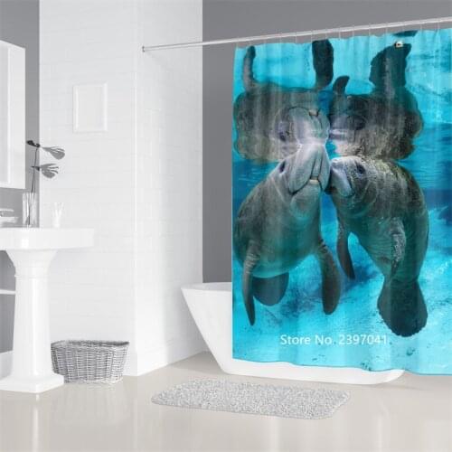 Washable Nordic Style Waterproof and Mildew Proof Shower Curtain Marine Animal Sea Lion Toilet Bathroom Partition Curtain