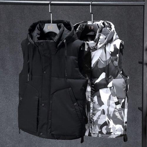 2021 Mens Vest Plus Size Parka Coat Vest Mens Autumn and Winter Stand-up Collar To Keep Warm and Pure Color Sleeveless Jacket